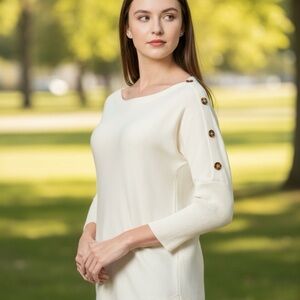 Melissa Paige Women’s Sz Large Ivory Boat Neck Sweater Dolman Sleeves Buttons